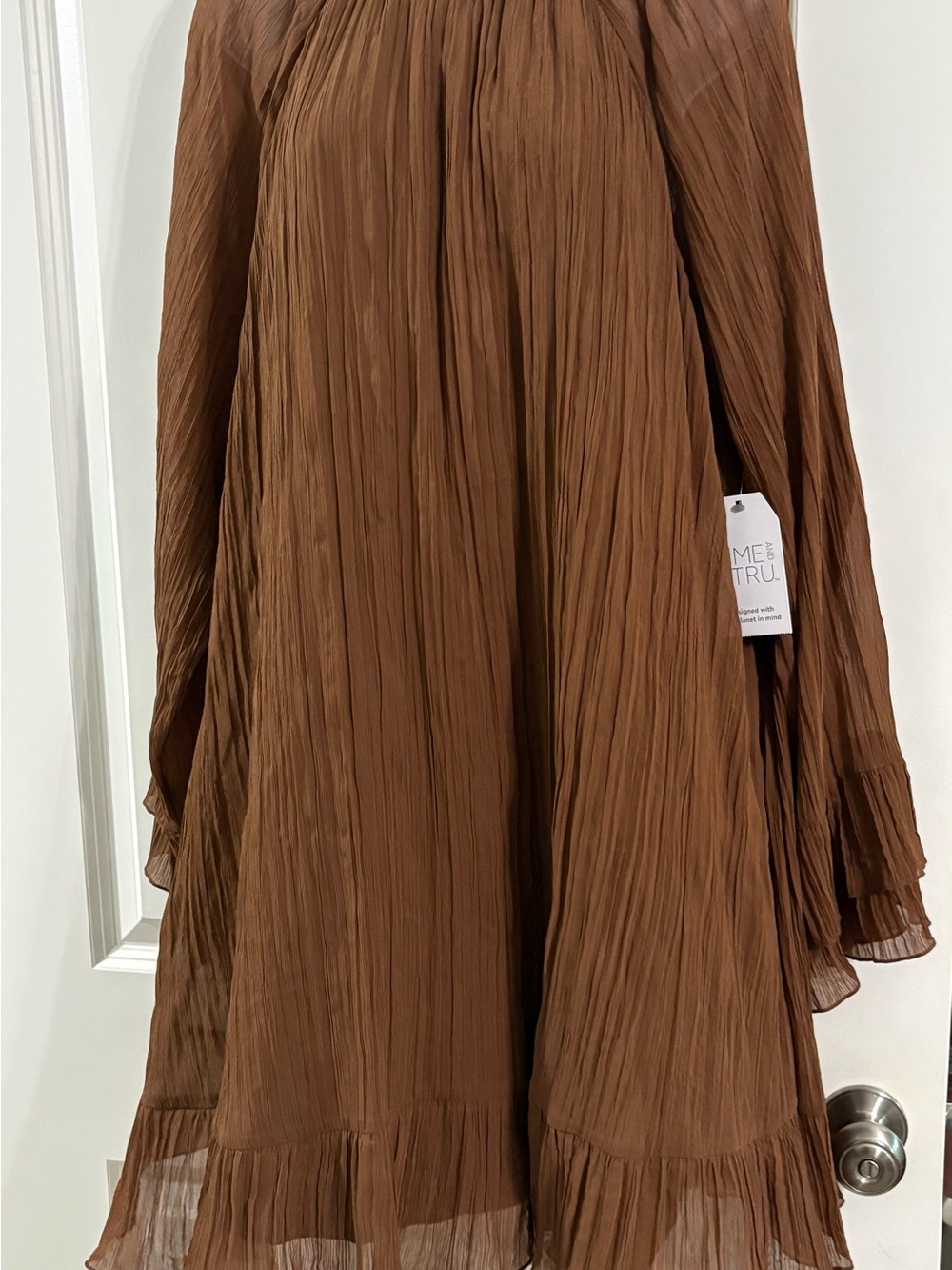 Time and Tru Brown Pleated A-Line Midi Dress